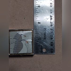 Vintage Laurel Burch trinket box in silver with white swan/goose/bird design